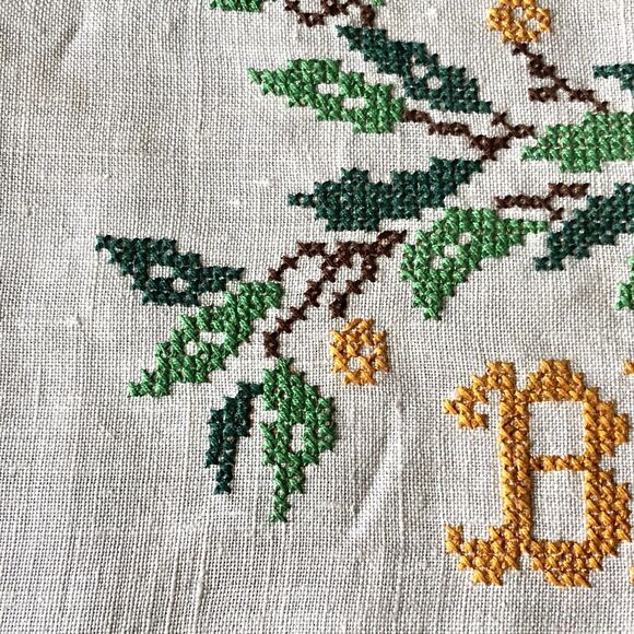 Vintage Happy Birthday Cross Stitch on Linen Embroidery Jane Snead Samplers - Picture 15 of 16